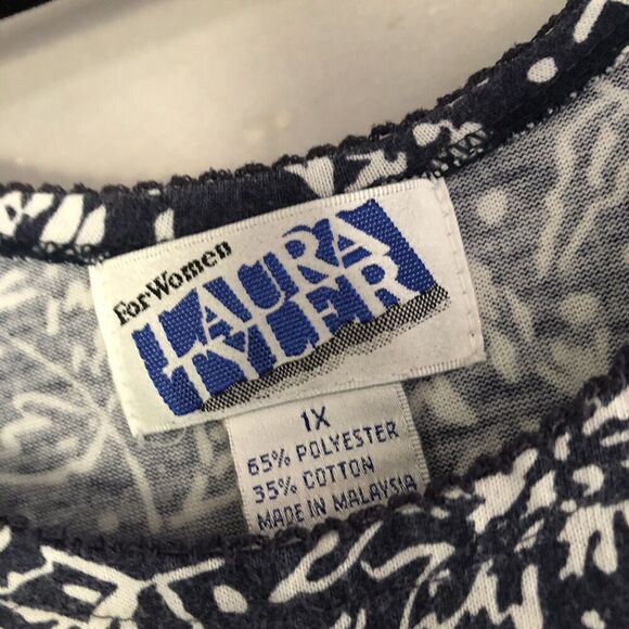 Laura Tyler Blue White Floral Sleeveless Maxi Long Dress Modest 1X Vtg A2615 - Picture 4 of 5